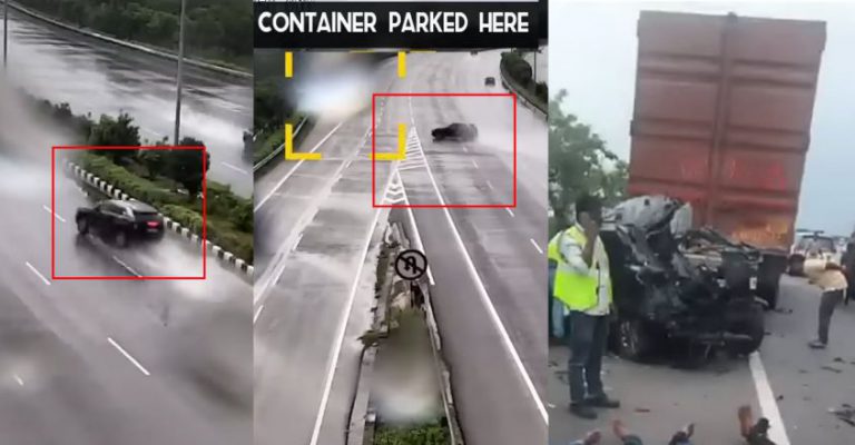 മഴയത്ത് സ‍ഡൻ ബ്രേക്ക് ഇടരുതേ, എസ്‍യുവി ലോറിയിൽ ഇടിച്ച് 3 മരണം: വിഡിയോ